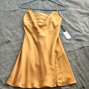 Astr Gold Peplum Mini Dress with Sweetheart Neckline